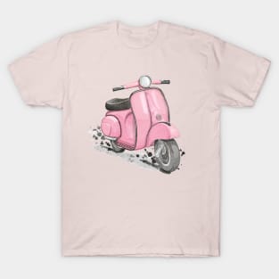Pink Classic Retro Scooter. Pink background. T-Shirt